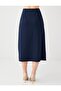Navy Blue Straight Cut Button Detailed Knitted Midi Skirt - 5