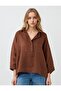 Bitter Brown 100% Linen Relaxed Fit Three Quarter Sleeve Shirt Collar Blouse