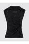 Black Straight Cut V-Neck Line Pattern Knitted Blouse - 8