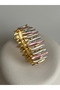 Pink Leaf Detailed Zircon Stone Elastic Bracelet (2.7 cm) - 4