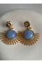Gold Color Blue Dangle Sun Earrings (4.5 cm) - 3