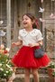 Bebikim Baby Girl Cherry Embroidered Collared Shirt and Red Tutu Skirt 3-Piece Set