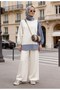Striped Shirt Detailed Tunic Double Suit |   Ecru with Pockets, Wide Legs and Tunic