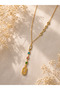 Gold Color Stone-Encrusted Steel Y Necklace - 3