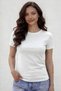 Women's Stone Embellished Stretchy Modal Fabric Crew Neck Short Sleeve White Blouse