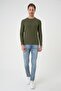 Slim Fit Ribbed Woven Cotton Long Sleeve Khaki T-Shirt Ts 887 - 3