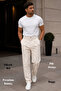 Xcedy Premium Men's High Waist Pleated Baggy Pants Comfortable Wide Cut Draped C358 Beige