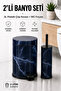 Pedal Trash Can 3 Liter Inner Bucket with Lid Toilet Brush Bathroom Set Navy Blue Marble - Titan 7103