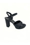Black Satin Platform Sole Cross-Strapped Thick Heeled Women's Shoes Vi̇d02006 - 5