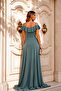 Strappy Shoulder Ruffled Slit Evening Dress 582190 Mint - 4