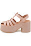 Women's Pink Wedge Heeled Leather Sandals - 3