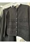Shoulder Pad Tex Suede Skirt Suit Laser Cut - Black - 46 - 2