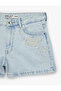 Regular Fit Mini Denim Shorts with Cotton Embroidery Detail - 7