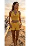 Yellow Beaded Detailed Crochet Shorts Set