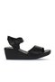 Black Leather Women's Wedge Heeled Sandals 01Wy2400