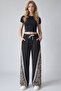 Women's Beige Double Pocket Leopard Patterned Spanish Flare Trousers