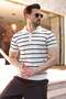 White Striped Polo Collar Knitwear Men's T-Shirt E7405 - 2
