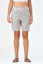 Women's striped cotton shorts with elastic waist and pockets - black/ecru - 2