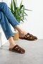 Women's Brown Buckle Detailed Genuine Suede Leather Casual Women's Slippers / Sandals with Very Soft Insole - 3
