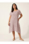 Plus Size Striped Linen Dress Women's Summer Burgundy Asymmetrical