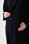 Maternity Tunic Shirt with Pockets, Black Linen Viscose Blended Fabric, Collar and Cuff Button Detail - 5