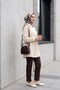 Stoned Buttoned Bow Baby Collar Imported Crepe Tunic -Beige - 3