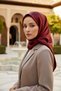 100% twill silk texture patterned burgundy colored 90x90 scarf sewing method: hand stitching - 2