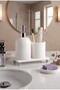 White Marble 3-Piece Bathroom Set Silver Decor Bathroom Accessory with Liquid Soap Dispenser and Toothbrush Holder - 3