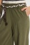 Women's Relax Fit Comfortable Cut 100% Cotton Elastic Waist Scarf Detailed Double Pocket Khaki Trousers - 3