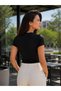 Women's Black Slim Fit Slim Fit Printed Short Sleeve T-shirt - 4