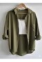Women's Oversized Khaki Green Linen Shirt – Summer Collection - 2