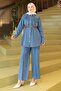 Pocketed Stone Detailed Denim Suit Light Blue 19307