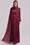 Brooch Detailed Cape Yoryo Silk Hijab Evening Dress Bordo 1256