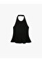 Slim Fit Waist Accent Halter Neck Sleeveless Peplum Blouse - 4