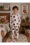 Boy's 100% Cotton Ecru Color Giraffe Sheep Lion Patterned Shirt Collar Buttoned Pajama Set
