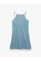 Cotton Sleeveless Halter Neck Embroidered Mini Denim Dress - 3