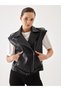 Women's Double-Breasted Epaulet Detail Black Leather Vest Relaxed Sleeveless - 2