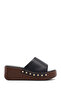 Women's Black Wedge Heeled Slippers 26Sfe475318