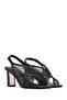 Women's Black Ankle Buckle Thick Heeled Fabric Sandals 26Sfd44116F - 2