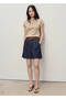 Mid-Waist Pleated Denim Bermuda Shorts - 2