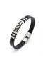 Men's Leather and Steel Bracelet with Motif and Adjustable Cord - One Size - 5