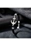 Zircon Stone Steel Anchor Detailed Adjustable Leather Men's Bracelet - One Size - 3