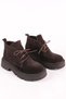 Women's Genuine Leather Lace-Up Thick Sole Daily Short Boots Suede Brown - 2