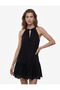 Cotton Sleeveless Scalloped Embroidered Tie-Up Halter Neck Mini Dress - 3