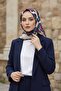100% Twill Silk Geometric Square Patterned Red - Navy Blue Colored 90X90 Scarf Sewing Shape: Hand Sewing - 2