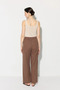 Wide Leg Striped Cotton Linen Trousers - Brown - 8