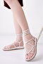 1001-1001 White Ankle Lace-Up Women's Sandals - 2