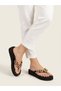 Summer Women's Black Colored Beaded Floral Special Design Platform Flip Flops Summer Beach Slippers 4.5 cm - 4