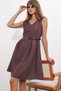 Women's Short V-Neck Polka Dot Dress 2606 - Brown - 2