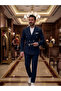 Double Breasted Jacket Slim Fit Men's Suit - Special Occasion and Office Style Gray Black Navy Color - 3